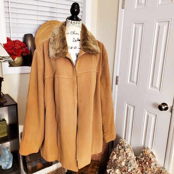 VENEZIA Faux Fur Trim Collar Stylish Wool Blend Outterwear Jacket - Picture 8 of 8